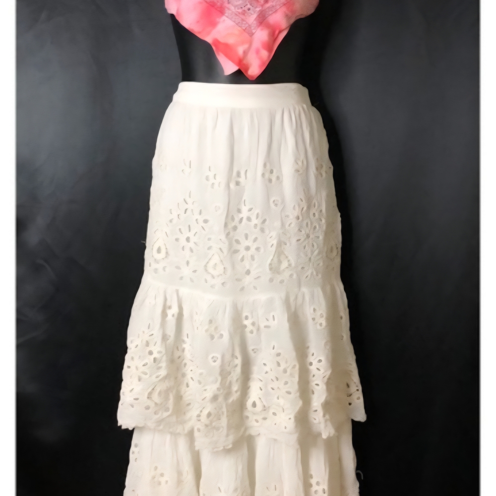 Free People White Tiered Maxi Skirt Resort Wear